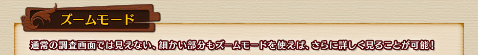 ズームモード 通常の調査画面では見えない、細かい部分もズームモードを使えば、さらに詳しく見ることが可能！