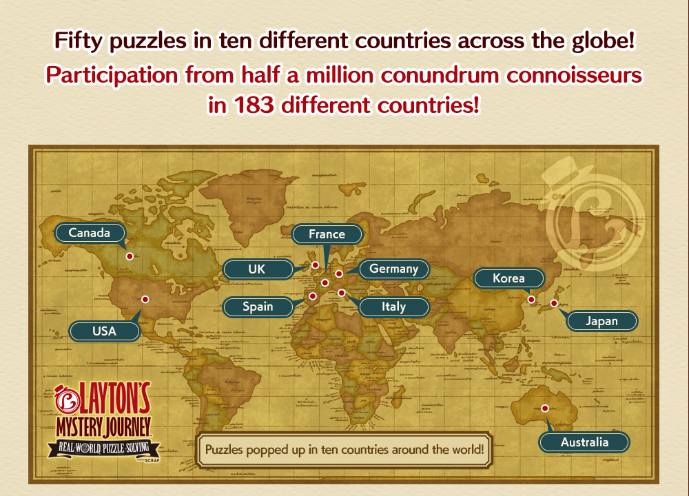 Fifty puzzles in ten different countries across the globe!Participation from half a million conundrum connoisseurs in 183 different countries!